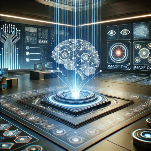 DALL·E 2025-03-24 17.14.22 - A conceptual illustration representing Image RAG (Retrieval-Augmented Generation with images). The scene shows a futuristic AI interface displaying va